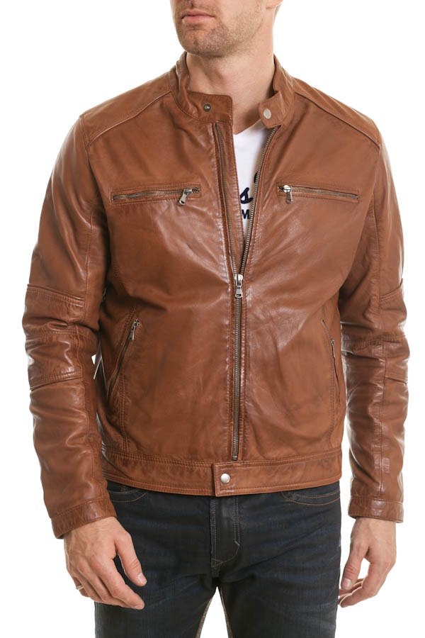 blouson homme cuir marron,blouson homme cuir col officier en Tibet blouson 46TI1CP803 marron homme | Des marques et vous